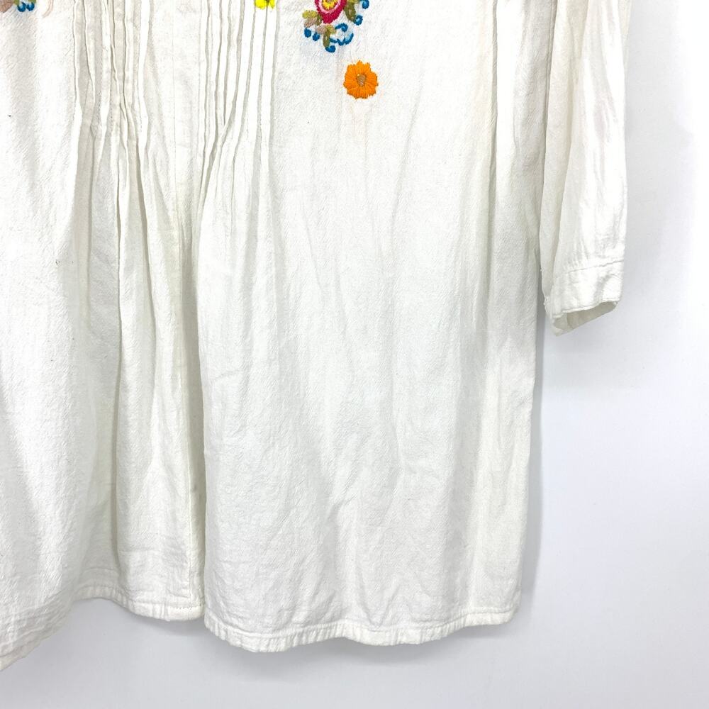 Vintage Embroidered Designs Blouse Womens Sz M Whit Multicolor Floral Embroidery - Picture 5 of 7